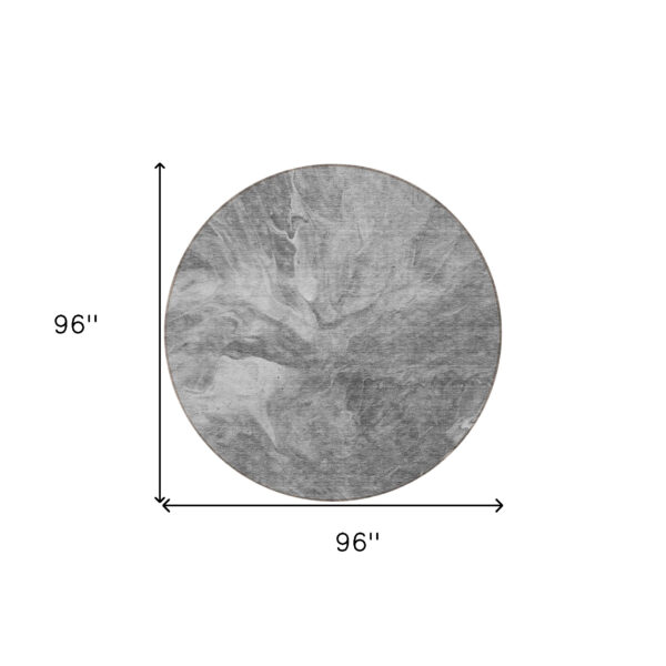 8' Gray Silver And Charcoal Round Abstract Washable Indoor Outdoor Area Rug