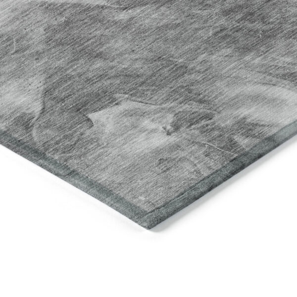 8' Gray Silver And Charcoal Round Abstract Washable Indoor Outdoor Area Rug