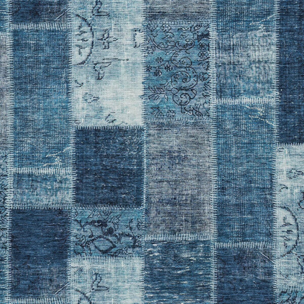 8' X 10' Navy Blue And Sky Blue Patchwork Washable Indoor Outdoor Area Rug