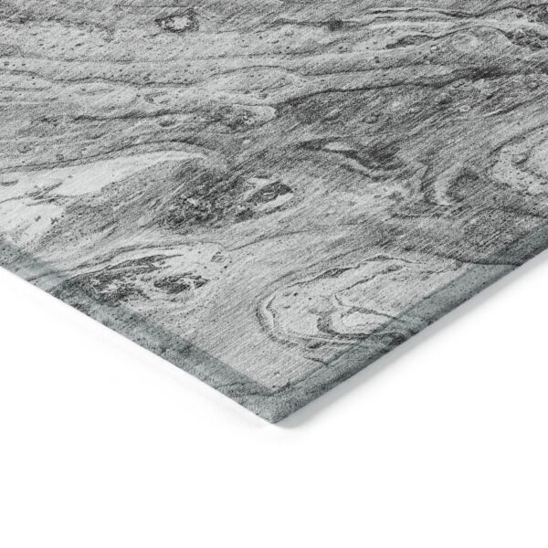 8' Gray Silver And Charcoal Round Abstract Washable Indoor Outdoor Area Rug
