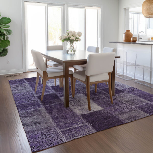 10' X 14' Purple Eggplant And Lavender Patchwork Washable Indoor Outdoor Area Rug