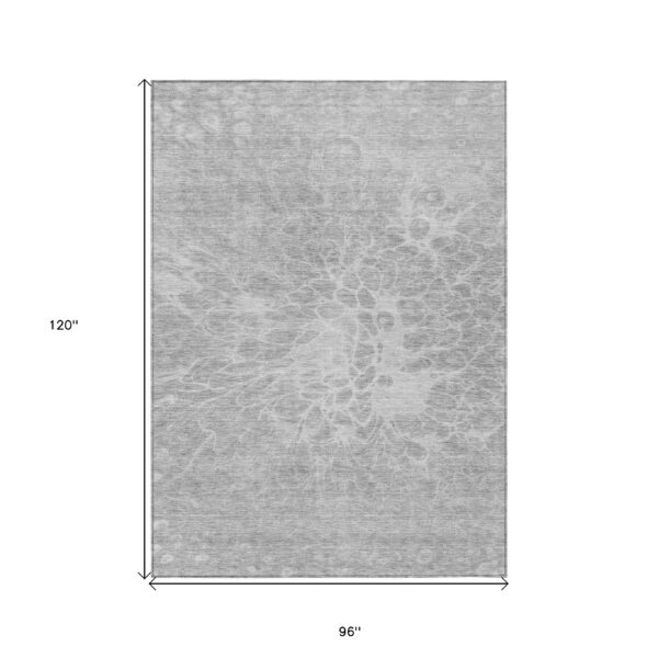8' X 10' Silver And Gray Abstract Washable Indoor Outdoor Area Rug