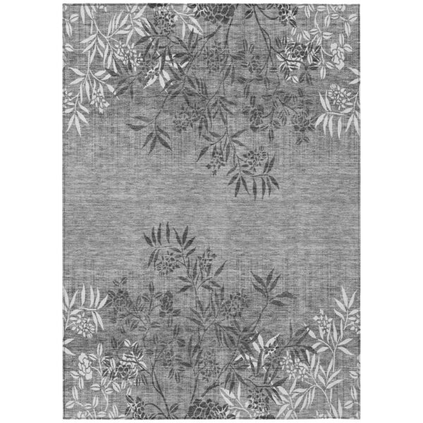3' X 5' Gray Charcoal And Ivory Floral Washable Indoor Outdoor Area Rug