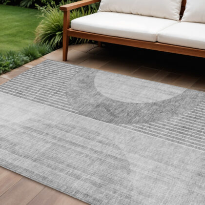 8' X 10' Gray Silver And Charcoal Geometric Washable Indoor Outdoor Area Rug