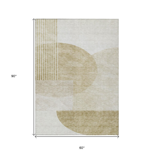5' X 8' Brown Beige And Ivory Geometric Washable Indoor Outdoor Area Rug