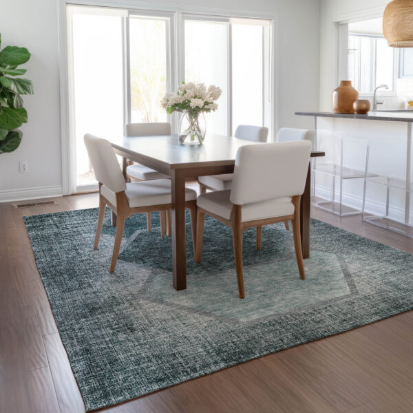 3' X 5' Teal Blue Aqua And Ivory Geometric Washable Indoor Outdoor Area Rug