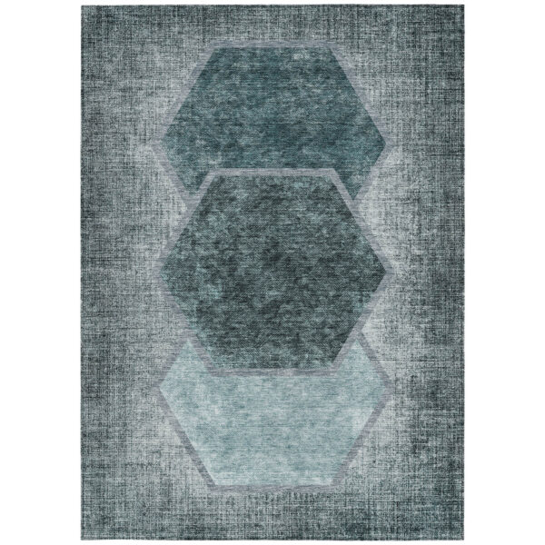 3' X 5' Teal Blue Aqua And Ivory Geometric Washable Indoor Outdoor Area Rug