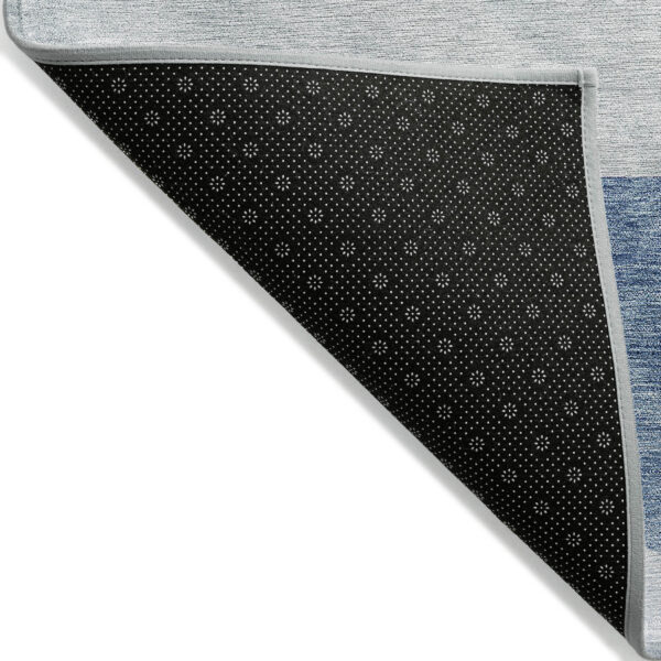 5' X 8' Navy Blue And Sky Blue Geometric Washable Indoor Outdoor Area Rug