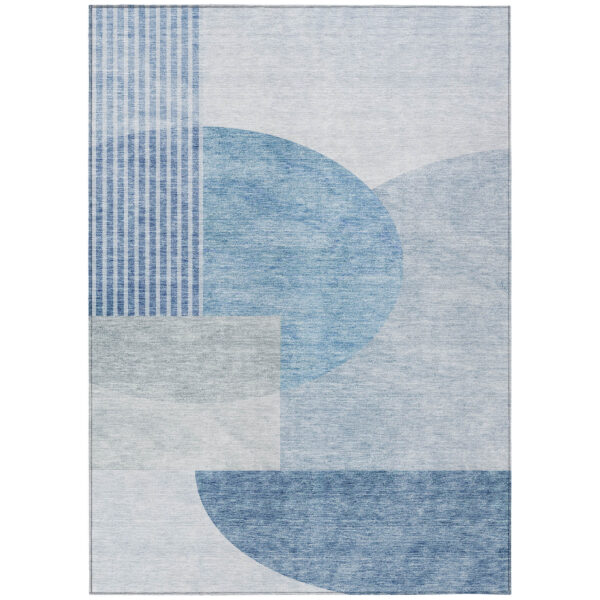 5' X 8' Navy Blue And Sky Blue Geometric Washable Indoor Outdoor Area Rug