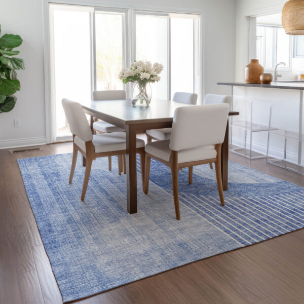 8' X 10' Denim Blue And Sky Blue Geometric Washable Indoor Outdoor Area Rug