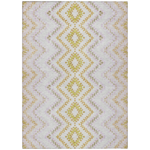 5' X 8' Pearl Ivory And Artichoke Green Geometric Washable Indoor Outdoor Area Rug