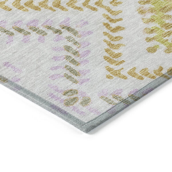 5' X 8' Pearl Ivory And Artichoke Green Geometric Washable Indoor Outdoor Area Rug