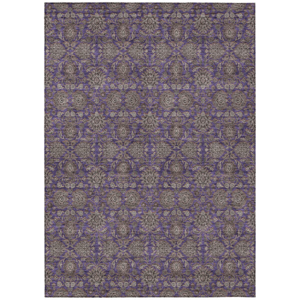 3' X 5' Purple Beige And Taupe Floral Washable Indoor Outdoor Area Rug