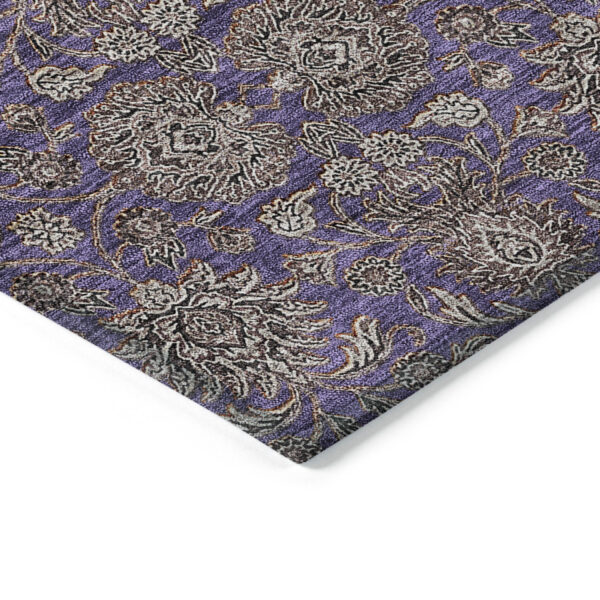 3' X 5' Purple Beige And Taupe Floral Washable Indoor Outdoor Area Rug