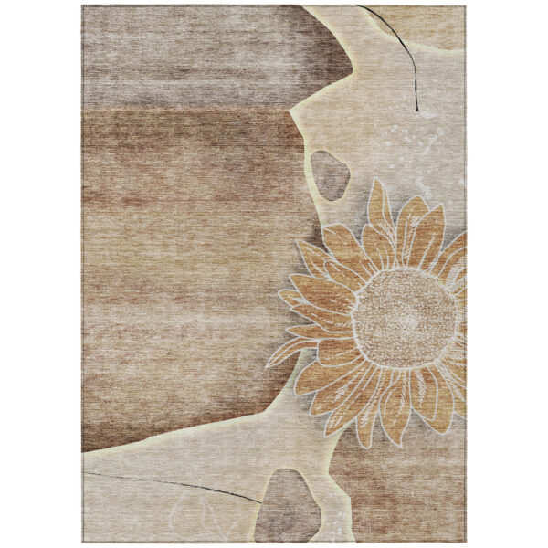 3' X 5' Brown Beige And Taupe Floral Washable Indoor Outdoor Area Rug