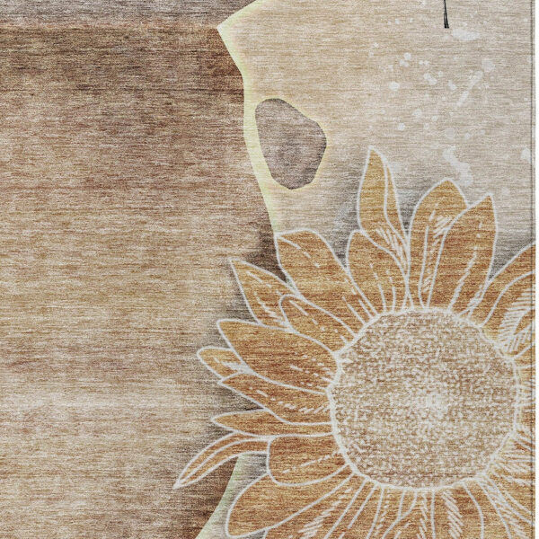 3' X 5' Brown Beige And Taupe Floral Washable Indoor Outdoor Area Rug