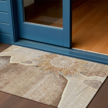 3' X 5' Brown Beige And Taupe Floral Washable Indoor Outdoor Area Rug