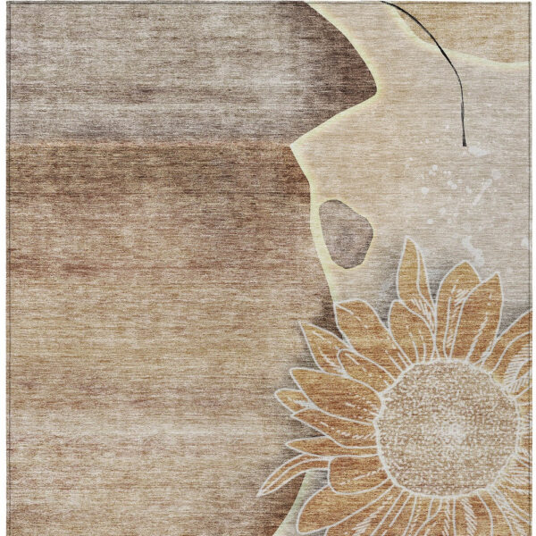 3' X 5' Brown Beige And Taupe Floral Washable Indoor Outdoor Area Rug