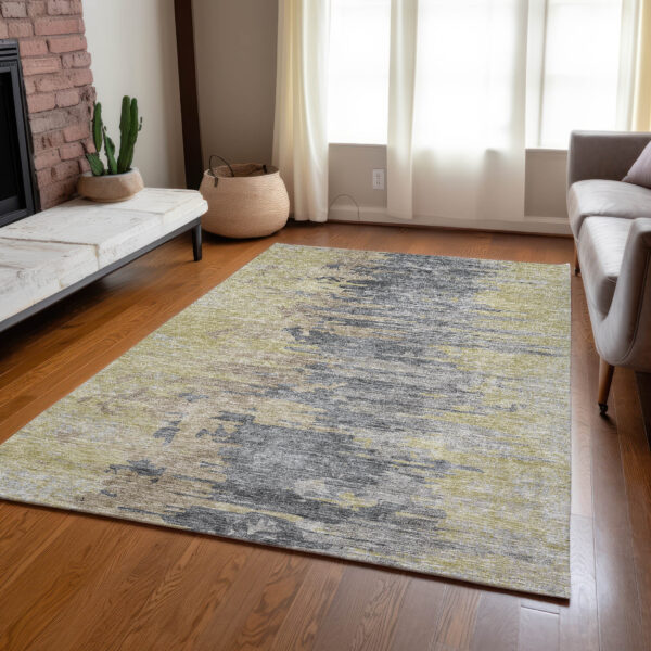 5' X 8' Pewter Silver And Gray Abstract Washable Indoor Outdoor Area Rug