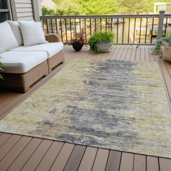 5' X 8' Pewter Silver And Gray Abstract Washable Indoor Outdoor Area Rug