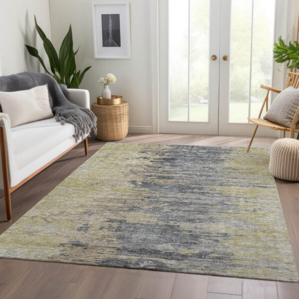 5' X 8' Pewter Silver And Gray Abstract Washable Indoor Outdoor Area Rug