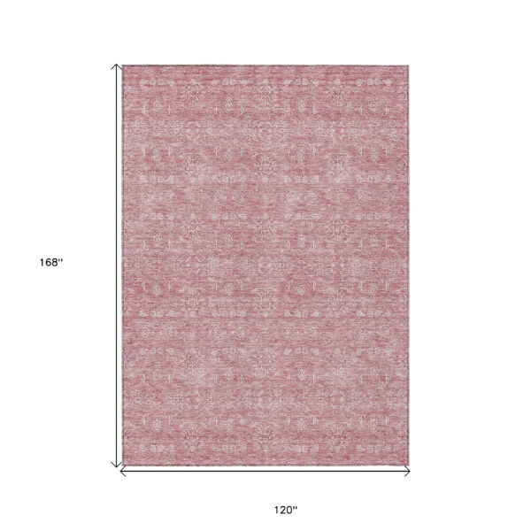 10' X 14' Blush Pink And Ivory Floral Washable Indoor Outdoor Area Rug