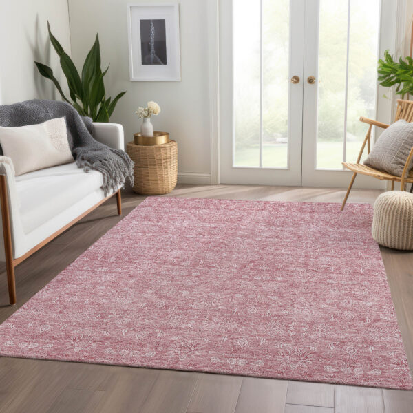 10' X 14' Blush Pink And Ivory Floral Washable Indoor Outdoor Area Rug