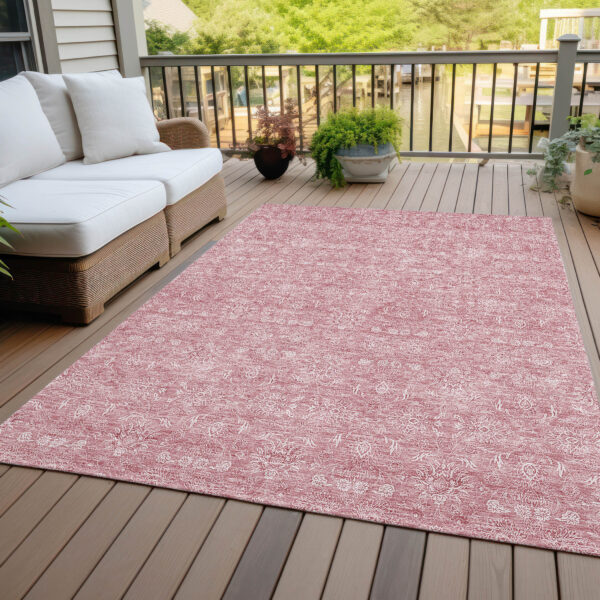 10' X 14' Blush Pink And Ivory Floral Washable Indoor Outdoor Area Rug