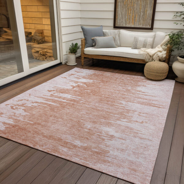 3' X 5' Terra Cotta Salmon And Copper Abstract Washable Indoor Outdoor Area Rug