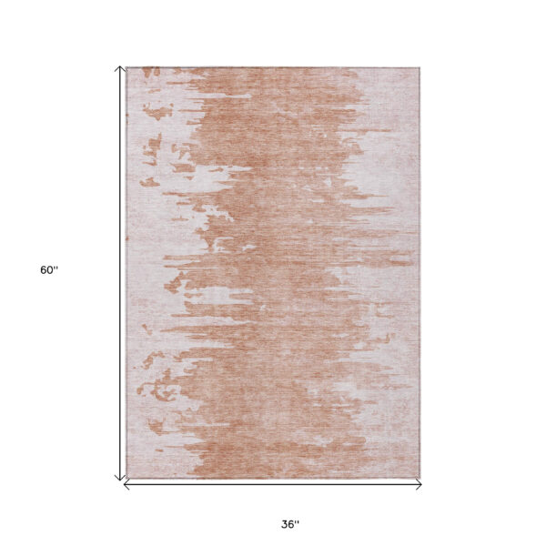 3' X 5' Terra Cotta Salmon And Copper Abstract Washable Indoor Outdoor Area Rug