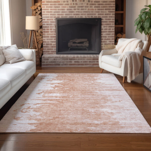 3' X 5' Terra Cotta Salmon And Copper Abstract Washable Indoor Outdoor Area Rug