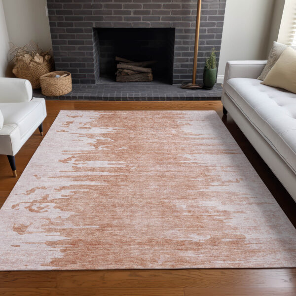 3' X 5' Terra Cotta Salmon And Copper Abstract Washable Indoor Outdoor Area Rug