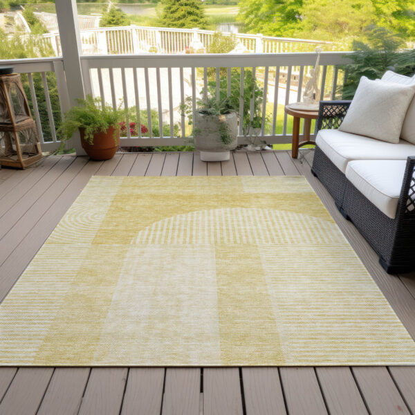 5' X 8' Gold Ivory And Yellow Geometric Washable Indoor Outdoor Area Rug