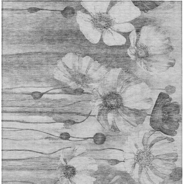 9' X 12' Gray Charcoal And Silver Floral Washable Indoor Outdoor Area Rug