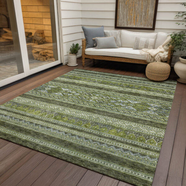 10' X 14' Olive Green And Artichoke Green Southwestern Washable Indoor Outdoor Area Rug