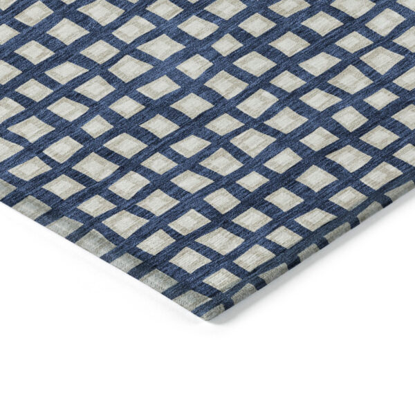 10' X 14' Navy Blue And Ivory Geometric Washable Indoor Outdoor Area Rug