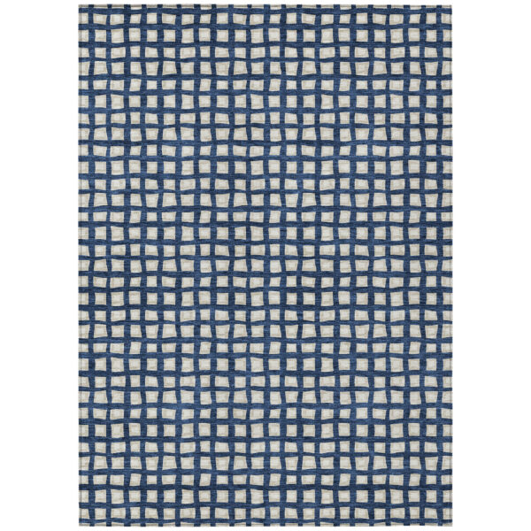 10' X 14' Navy Blue And Ivory Geometric Washable Indoor Outdoor Area Rug
