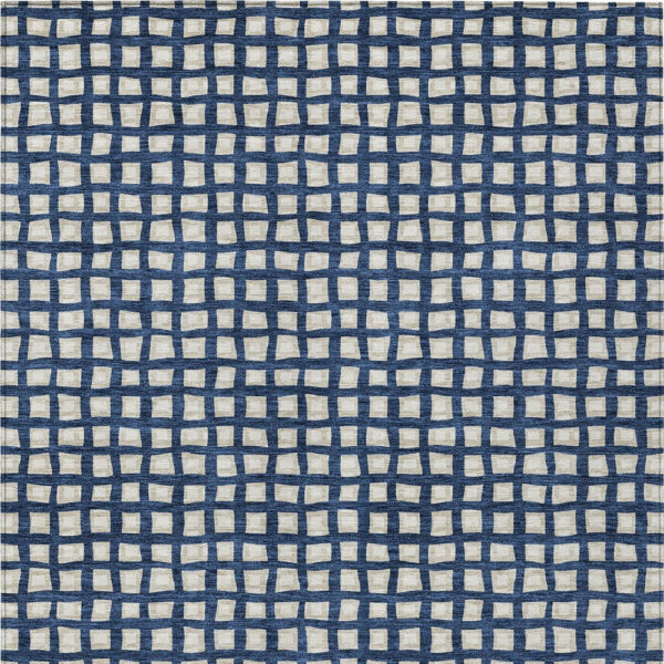 10' X 14' Navy Blue And Ivory Geometric Washable Indoor Outdoor Area Rug
