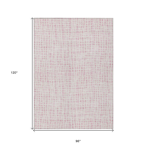 8' X 10' Pink And Ivory Striped Washable Indoor Outdoor Area Rug