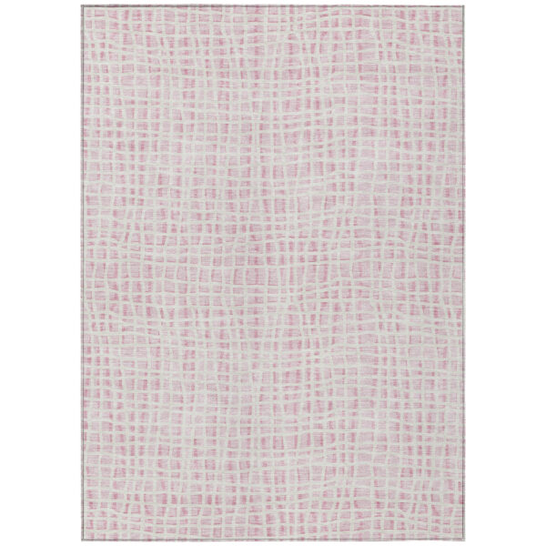 8' X 10' Pink And Ivory Striped Washable Indoor Outdoor Area Rug