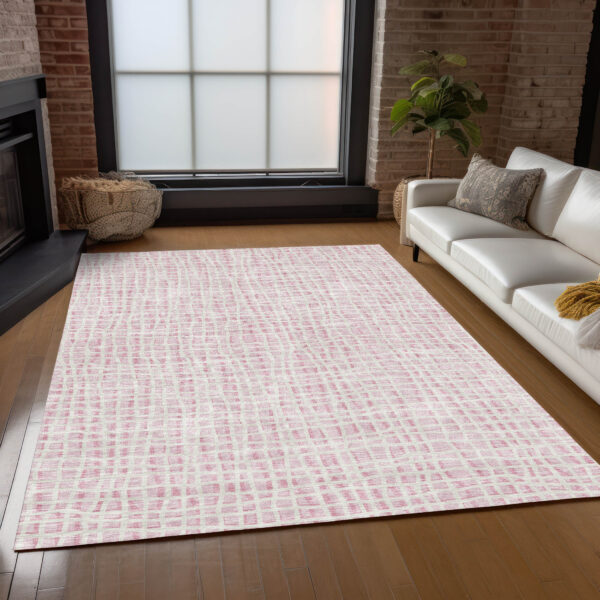 8' X 10' Pink And Ivory Striped Washable Indoor Outdoor Area Rug