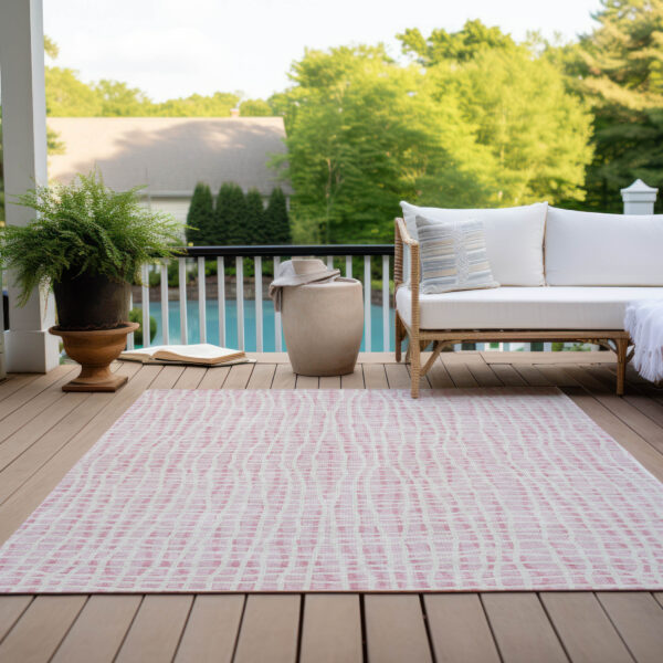 8' X 10' Pink And Ivory Striped Washable Indoor Outdoor Area Rug
