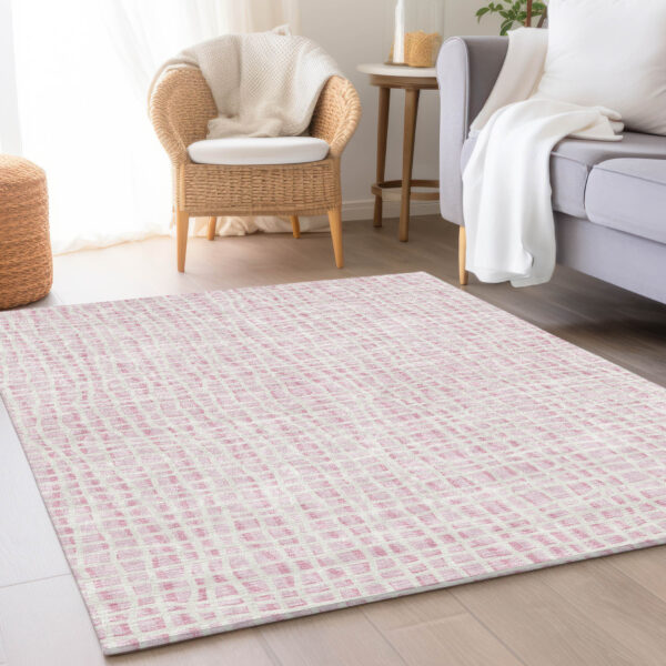 8' X 10' Pink And Ivory Striped Washable Indoor Outdoor Area Rug