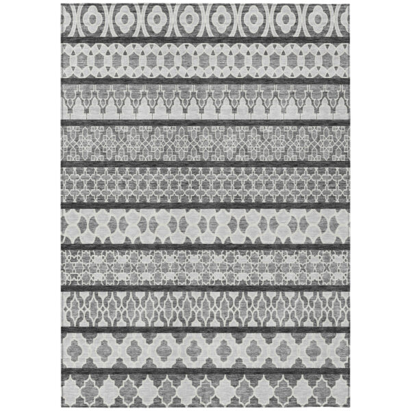 5' X 8' Gray Charcoal And Silver Quatrefoil Washable Indoor Outdoor Area Rug