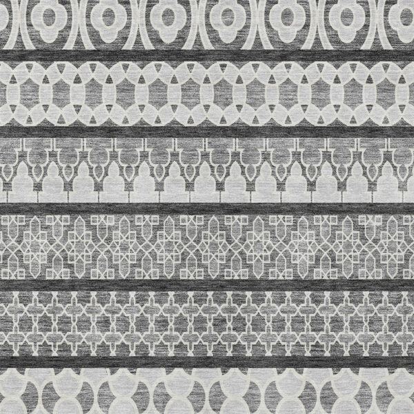 5' X 8' Gray Charcoal And Silver Quatrefoil Washable Indoor Outdoor Area Rug