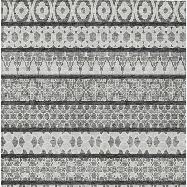 5' X 8' Gray Charcoal And Silver Quatrefoil Washable Indoor Outdoor Area Rug