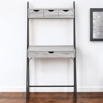 32" Gray and Black Wood and Metal Computer Desk With Four Drawers