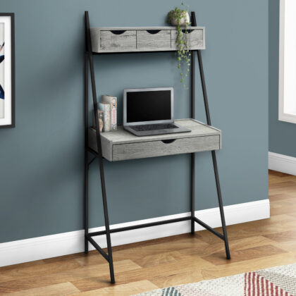 32" Gray and Black Wood and Metal Computer Desk With Four Drawers