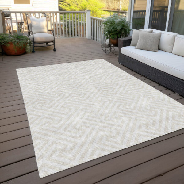 9' X 12' Ivory And Beige Geometric Washable Indoor Outdoor Area Rug