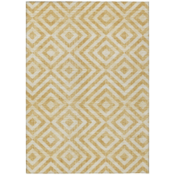 3' X 5' Gold Beige And Ivory Geometric Washable Indoor Outdoor Area Rug